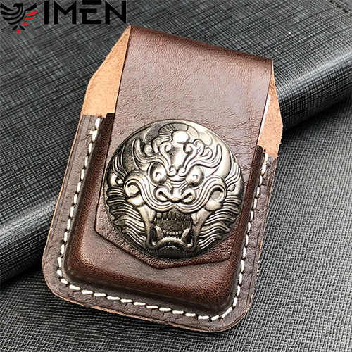 Bao da đựng Zippo handmade da bò cao cấp - Mặt Sư Tử